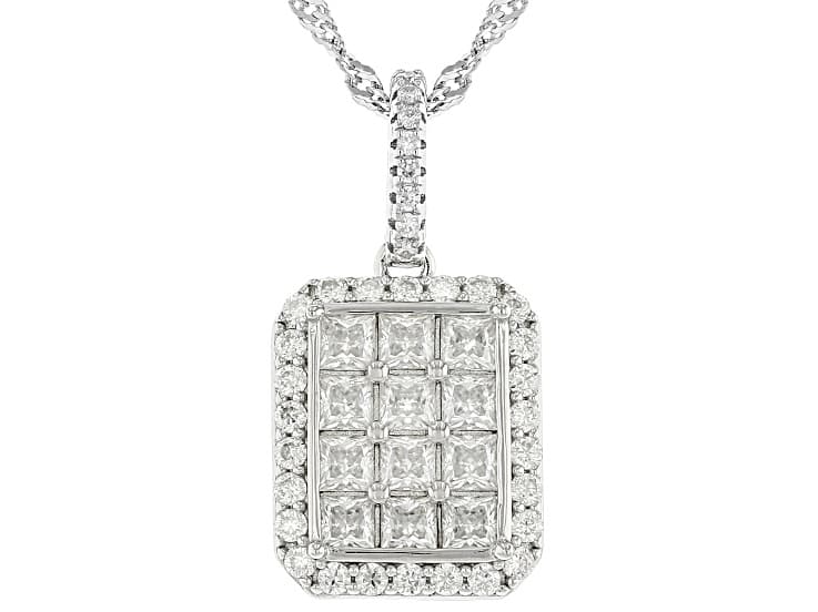 Moissanite Platineve Halo Pendant with Chain 1.79ctw DEW