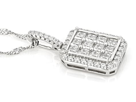 Moissanite Platineve Halo Pendant with Chain 1.79ctw DEW