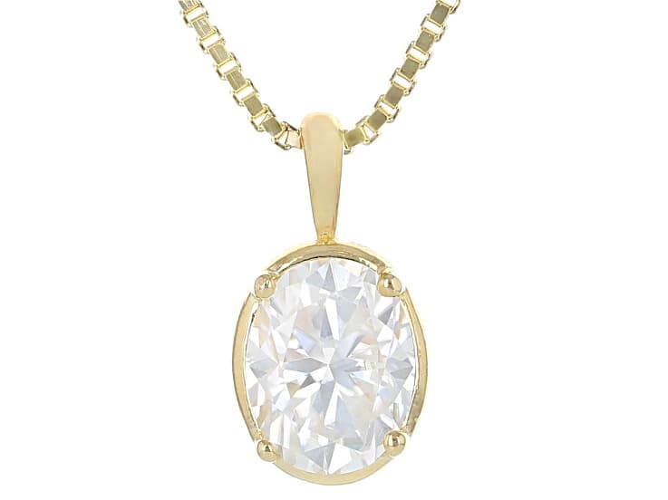 Oval Moissanite 14k Yellow Gold Over Silver Solitaire Pendant with Box Chain 2.10ct DEW