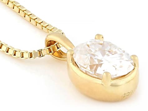Oval Moissanite 14k Yellow Gold Over Silver Solitaire Pendant with Box Chain 2.10ct DEW