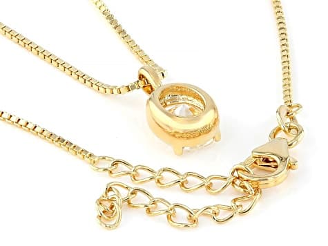 Oval Moissanite 14k Yellow Gold Over Silver Solitaire Pendant with Box Chain 2.10ct DEW