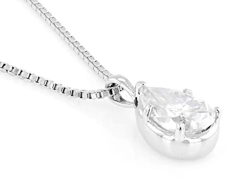 Pear Moissanite Platineve Solitaire Pendant with Box Chain 2.10ct DEW