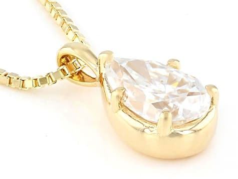 Pear Moissanite 14k Yellow Gold Over Silver Solitaire Pendant with Box Chain 2.10ct DEW