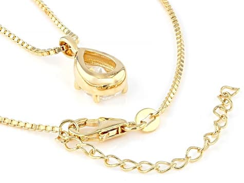 Pear Moissanite 14k Yellow Gold Over Silver Solitaire Pendant with Box Chain 2.10ct DEW