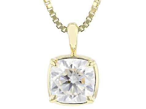 Square Cushion Moissanite 14k Yellow Gold Over Silver Solitaire Pendant with Box Chain 2.00ct DEW