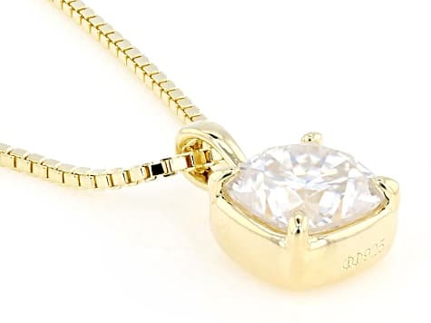 Square Cushion Moissanite 14k Yellow Gold Over Silver Solitaire Pendant with Box Chain 2.00ct DEW