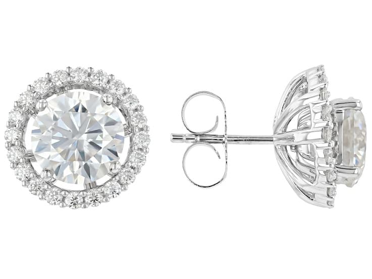 Moissanite Platineve Stud Earrings with Jacket 4.60ctw DEW.