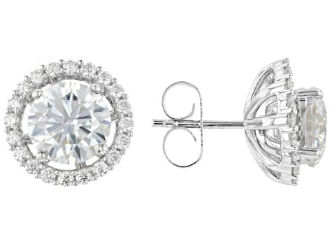 Moissanite Platineve Stud Earrings with Jacket 4.60ctw DEW.