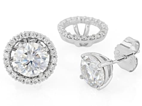 Moissanite Platineve Stud Earrings with Jacket 4.60ctw DEW.