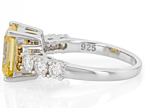 Yellow and Colorless Moissanite with Yellow Diamond Platineve Two Tone Ring 3.18ctw DEW.