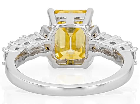 Yellow and Colorless Moissanite with Yellow Diamond Platineve Two Tone Ring 3.18ctw DEW.