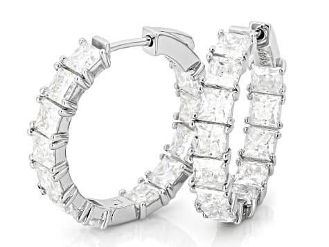 Princess Cut Moissanite Platineve Hoop Earrings 8.88ctw DEW