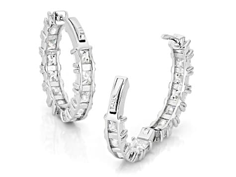 Princess Cut Moissanite Platineve Hoop Earrings 8.88ctw DEW