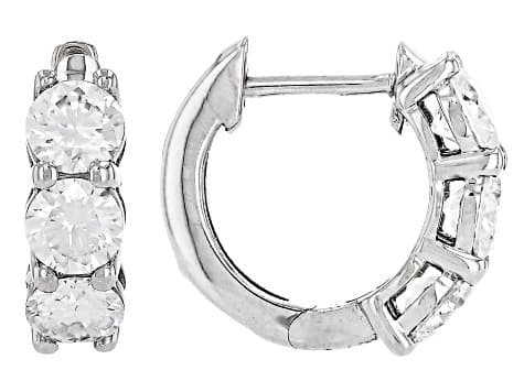 Moissanite Platineve Three Stone Hoop Earrings 1.50ctw DEW