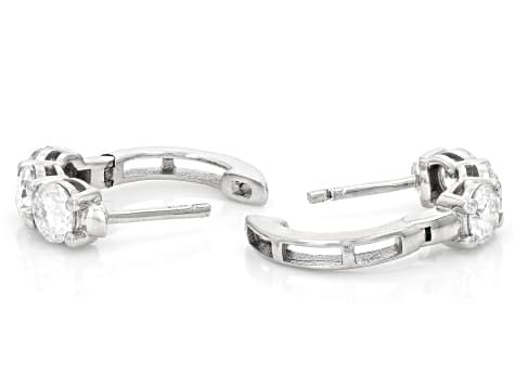 Moissanite Platineve Three Stone Hoop Earrings 1.50ctw DEW