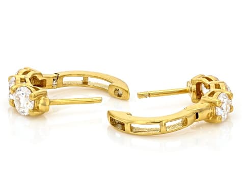 Moissanite 14k Yellow Gold Over Silver Three Stone Hoop Earrings 1.50ctw DEW