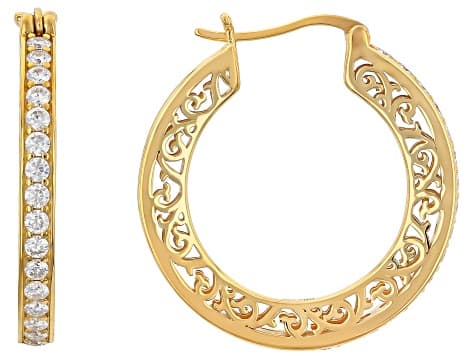 Moissanite 14k Yellow Gold Over Sterling Silver Hoop Earrings 1.02ctw DEW