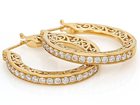 Moissanite 14k Yellow Gold Over Sterling Silver Hoop Earrings 1.02ctw DEW
