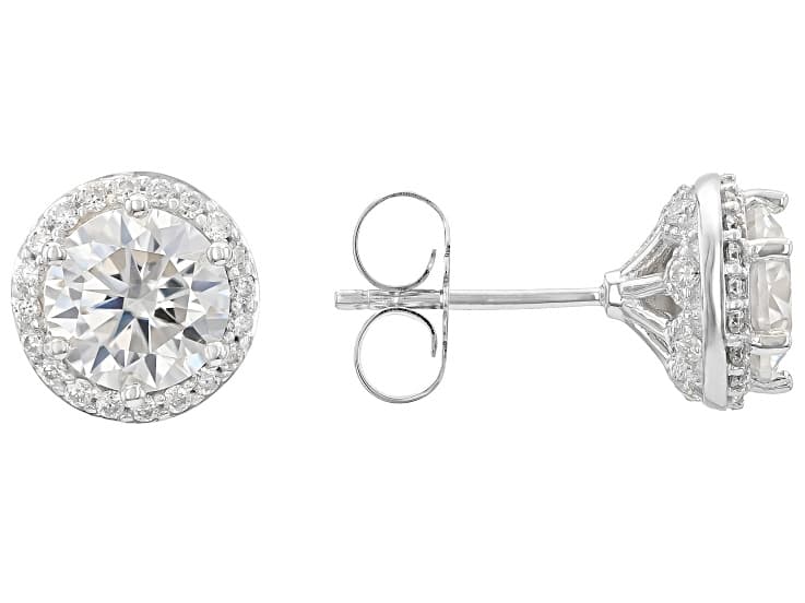 Moissanite Platineve Halo Earrings 2.96ctw DEW