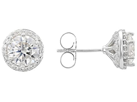 Moissanite Platineve Halo Earrings 2.96ctw DEW