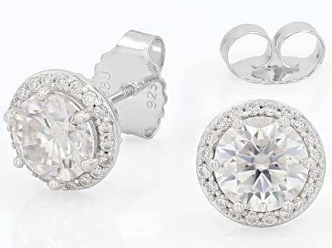 Moissanite Platineve Halo Earrings 2.96ctw DEW