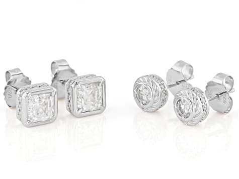 Moissanite Platineve Set of 2 Stud Earrings 2.96ctw DEW