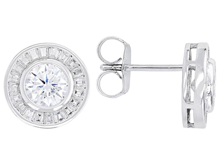 Moissanite Platineve Halo Earrings 2.00ctw DEW.
