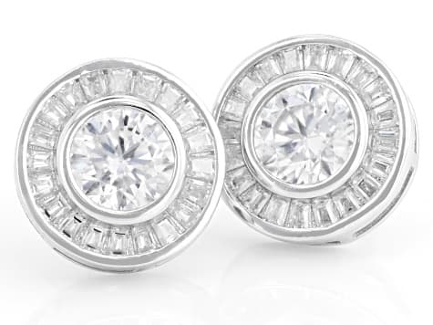 Moissanite Platineve Halo Earrings 2.00ctw DEW.