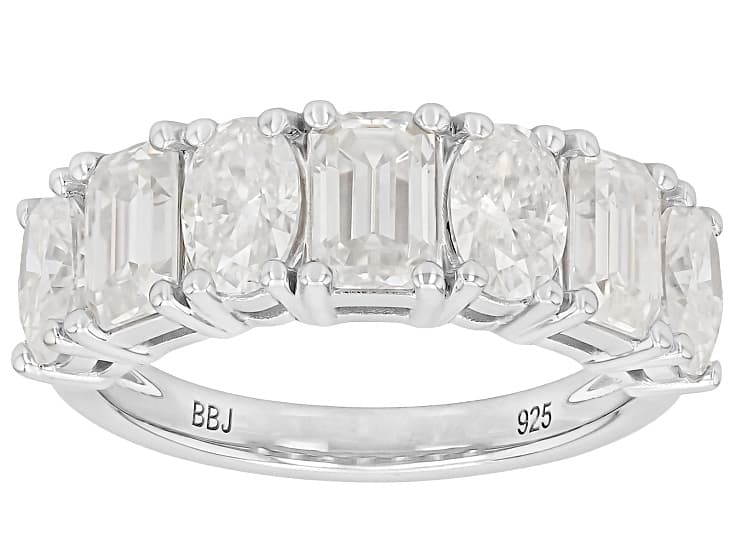 Emerald Cut And Oval Moissanite Platineve Band Ring 3.66ctw DEW