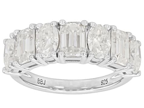 Emerald Cut And Oval Moissanite Platineve Band Ring 3.66ctw DEW