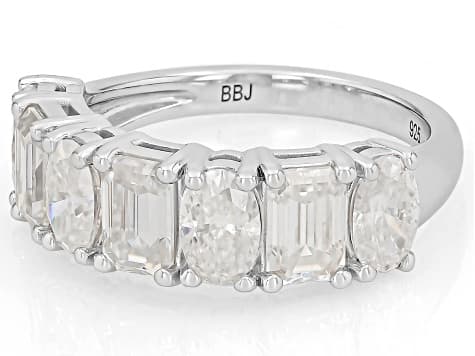Emerald Cut And Oval Moissanite Platineve Band Ring 3.66ctw DEW
