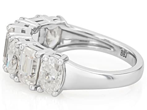 Emerald Cut And Oval Moissanite Platineve Band Ring 3.66ctw DEW