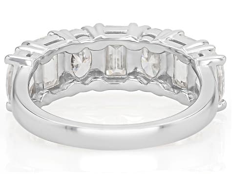 Emerald Cut And Oval Moissanite Platineve Band Ring 3.66ctw DEW