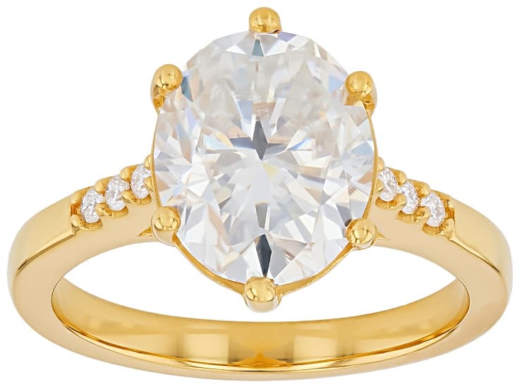 Moissanite 14K Yellow Gold Over Sterling Silver Engagement Ring 4.32ctw DEW