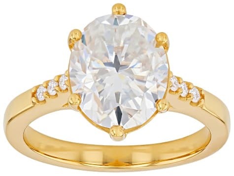 Moissanite 14K Yellow Gold Over Sterling Silver Engagement Ring 4.32ctw DEW