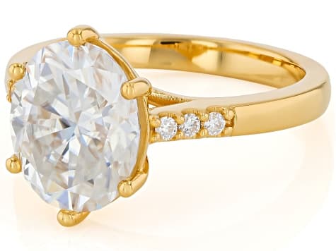 Moissanite 14K Yellow Gold Over Sterling Silver Engagement Ring 4.32ctw DEW