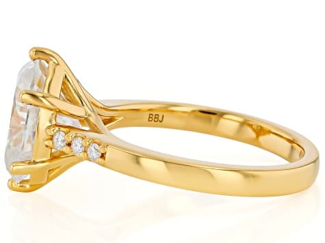 Moissanite 14K Yellow Gold Over Sterling Silver Engagement Ring 4.32ctw DEW