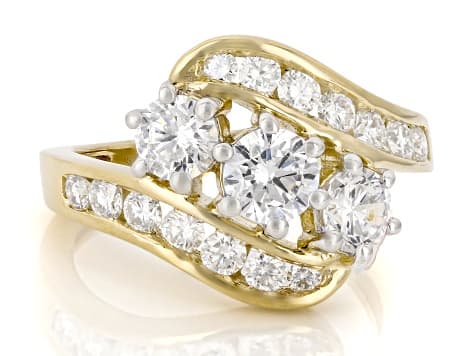 Moissanite 14k Yellow Gold Over Silver Bypass Ring 1.78ctw DEW.