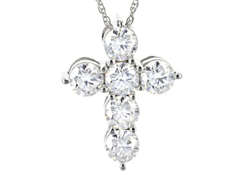 Moissanite Platineve Cross Pendant 1.98ctw DEW.