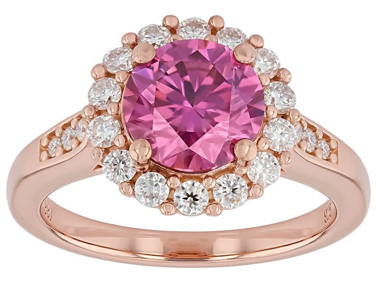 Pink And Colorless Moissanite 14k Rose Gold Over Sterling Silver Ring 2.42ctw DEW