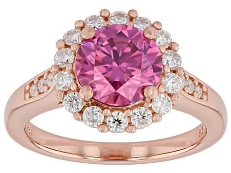 Pink And Colorless Moissanite 14k Rose Gold Over Sterling Silver Ring 2.42ctw DEW