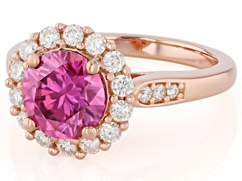 Pink And Colorless Moissanite 14k Rose Gold Over Sterling Silver Ring 2.42ctw DEW