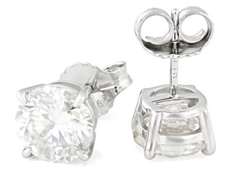 Round Brilliant Moissanite Platineve Stud Earrings 5.40ctw DEW