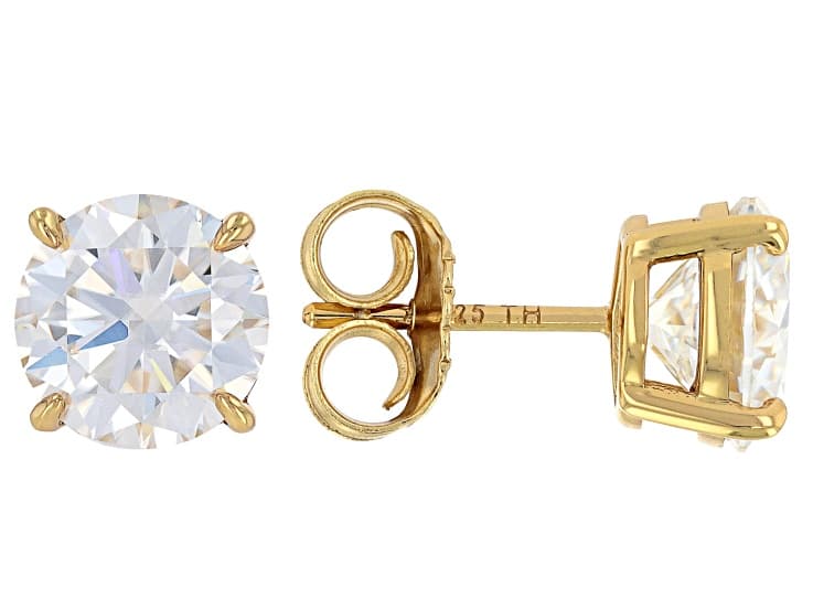 Round Brilliant Moissanite 14k Yellow Gold Over Silver Stud Earrings 5.40ctw DEW
