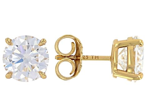 Round Brilliant Moissanite 14k Yellow Gold Over Silver Stud Earrings 5.40ctw DEW