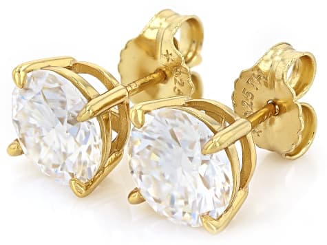 Round Brilliant Moissanite 14k Yellow Gold Over Silver Stud Earrings 5.40ctw DEW