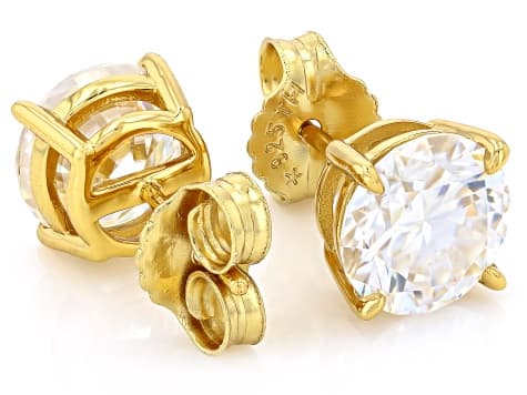 Round Brilliant Moissanite 14k Yellow Gold Over Silver Stud Earrings 5.40ctw DEW