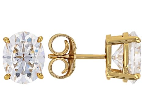 Oval Moissanite 14k Yellow Gold Over Silver Stud Earrings 6.00ctw DEW