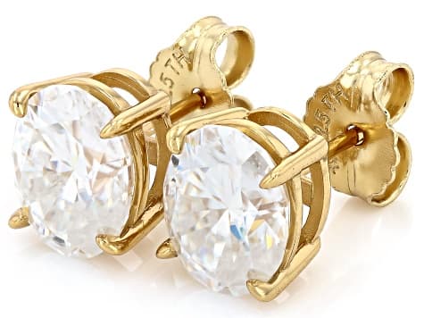 Oval Moissanite 14k Yellow Gold Over Silver Stud Earrings 6.00ctw DEW