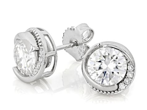 Moissanite Platineve Stud Earrings 2.48ctw DEW.